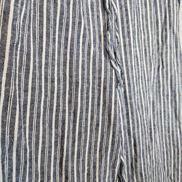 Briggs Linen Blend Navy Blue and White Striped Wide Leg Pants - Picture 2 of 9